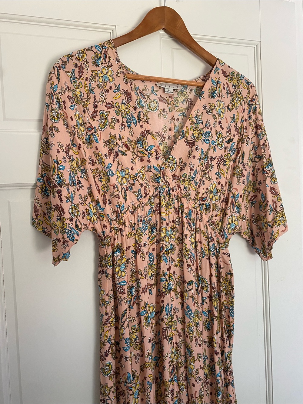 HYFVE Peach Floral Short Sleeve Maxi Dress